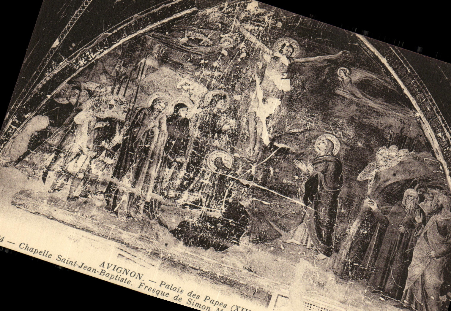 Paladar de Avignon de la POSTAL de la VENDIMIA de los papas Fresco de la camara acorazada del fresco baptista de Jean Saint de la crucifixion de Simon Memmi