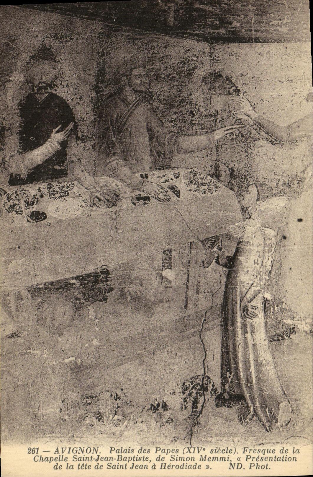La POSTAL Avignon Palais de la VENDIMIA de los papas Fresco del laChapelle Saint Jean Baptiste de Simon Memmi tiene presentacion del jefe de Saint