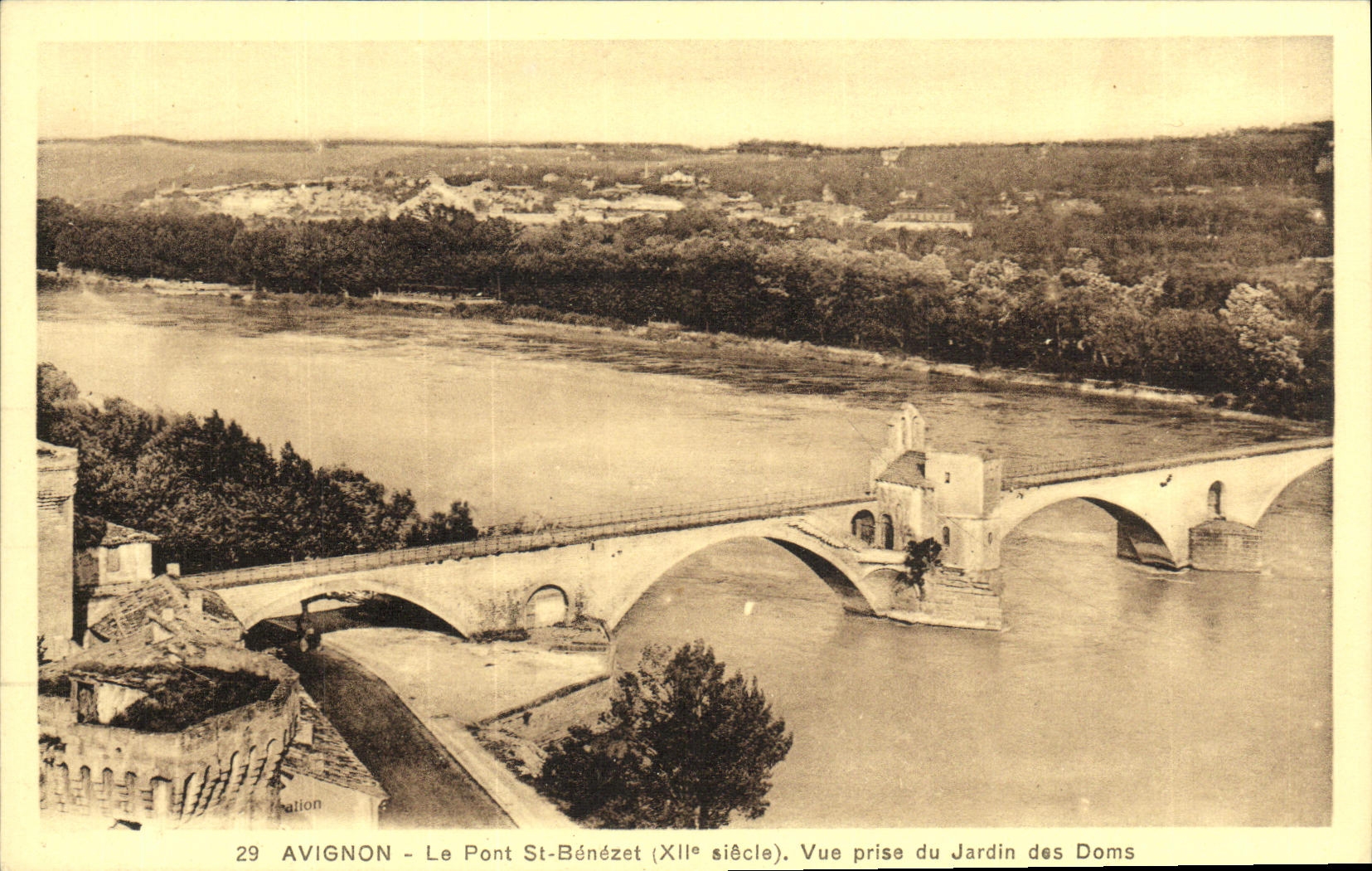 POSTAL Avignon de la VENDIMIA el St Benezet del puente vista del jardin de Doms