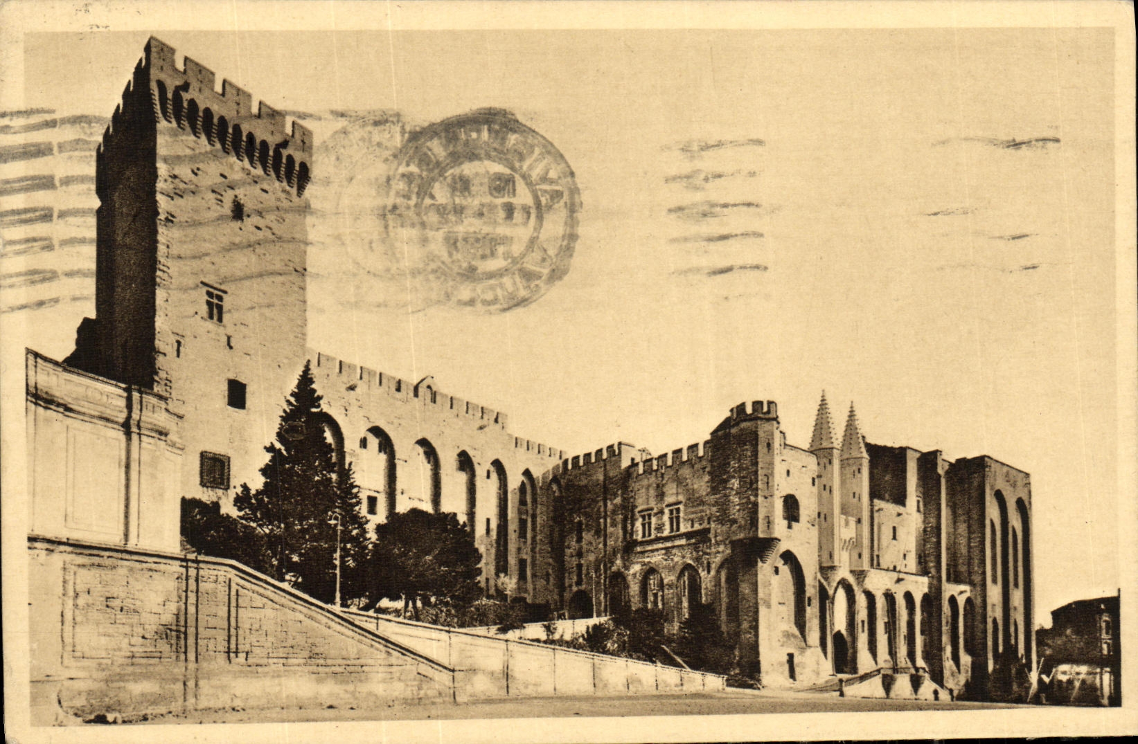 Paladar del ataque frontal de Avignon de la POSTAL de la VENDIMIA de los papas