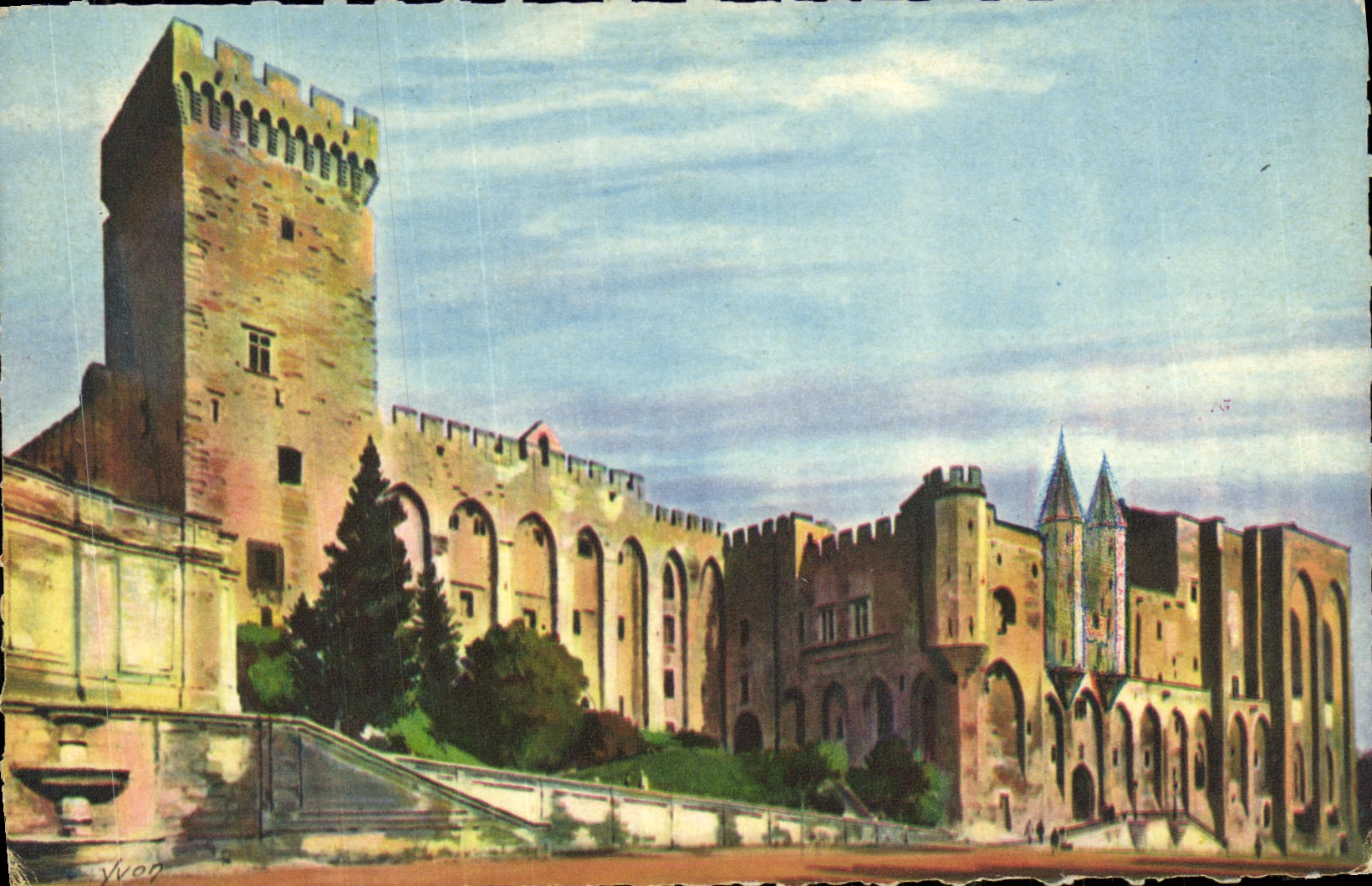 Ataque frontal principal de Avignon de la POSTAL de la VENDIMIA del paladar de los papas