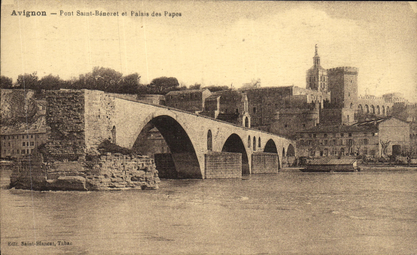 Puente santo Benezet y Palais de Avignon de la POSTAL de la VENDIMIA de los papas