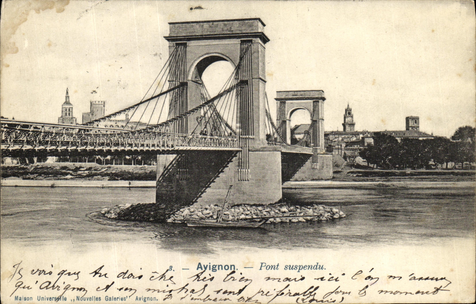 Puente suspendido Avignon de la POSTAL de la VENDIMIA