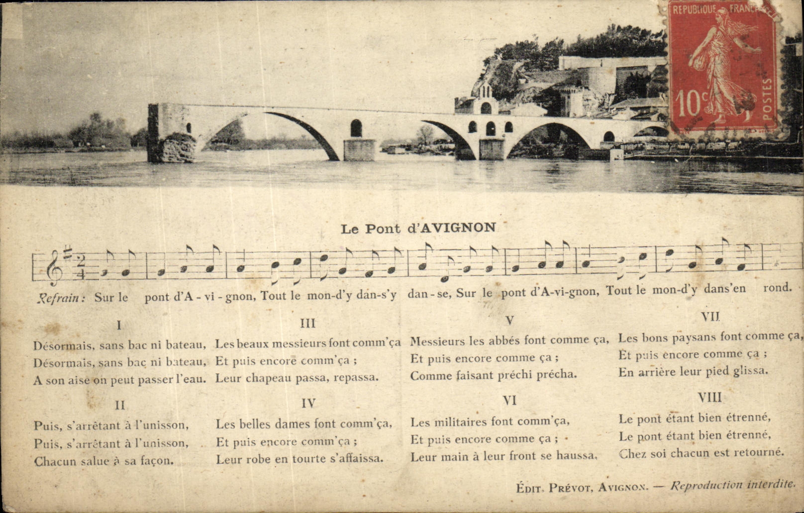 POSTAL Avignon de la VENDIMIA el puente