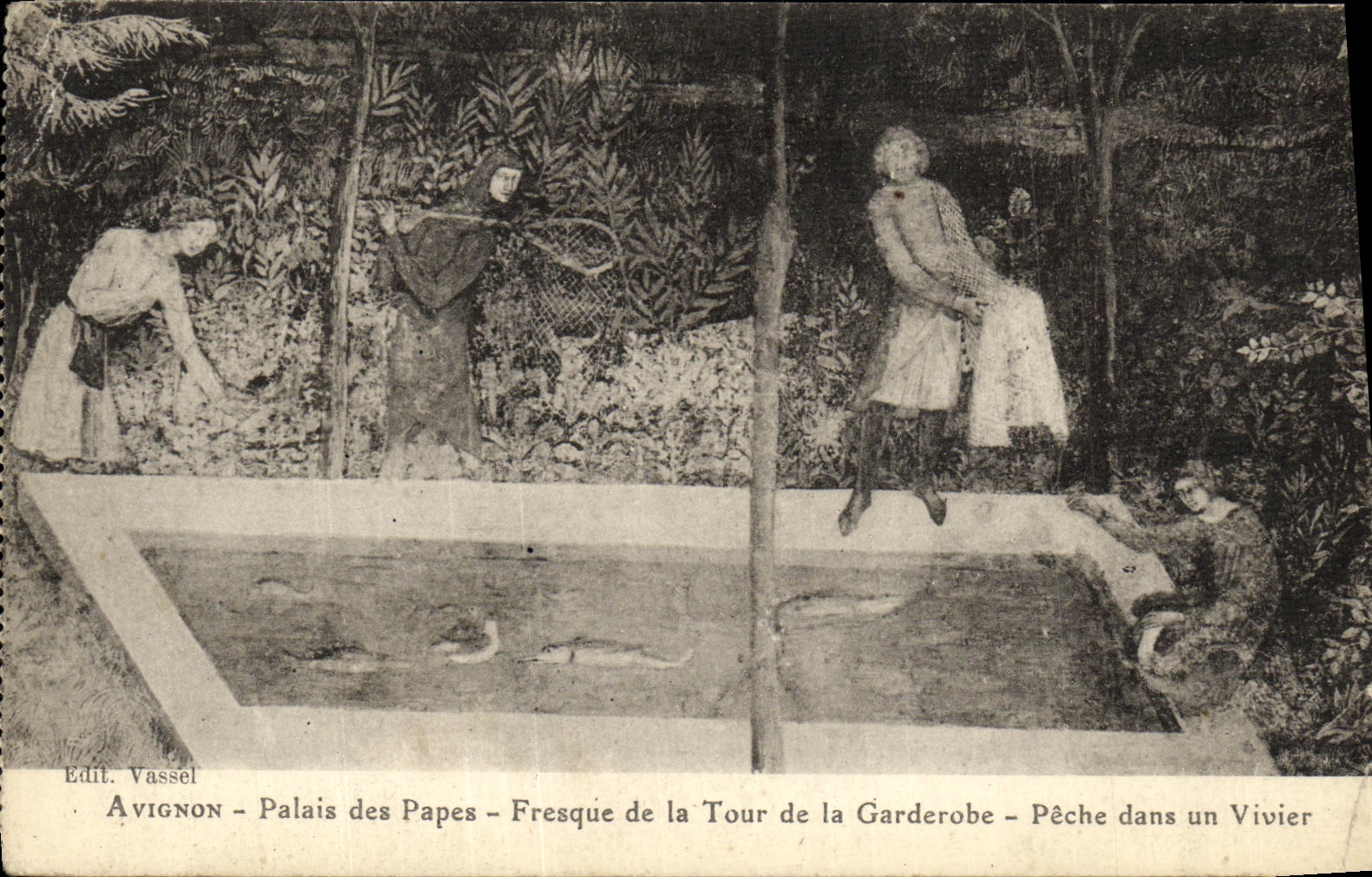 La POSTAL Avignon de la VENDIMIA el paladar de los papas Fresco de la torre del garderobe sinned en una charca de pescados
