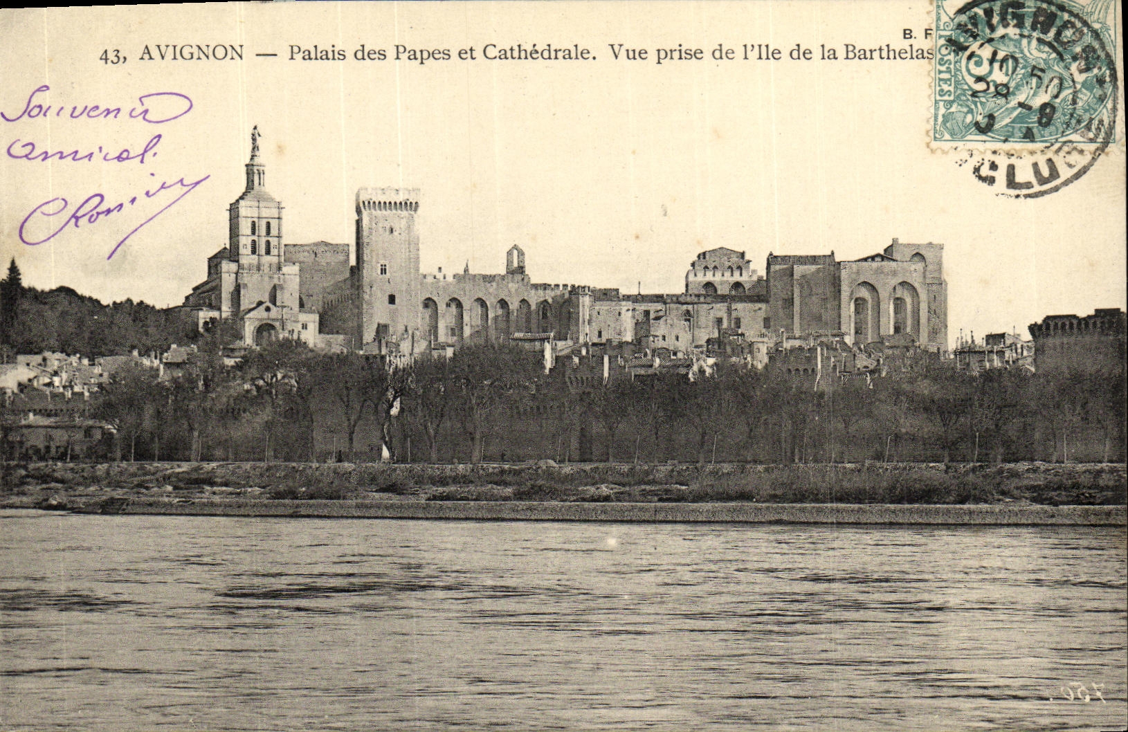 POSTAL Avignon de la VENDIMIA el paladar de los papas y de la catedral vista de L eile de Barthelas