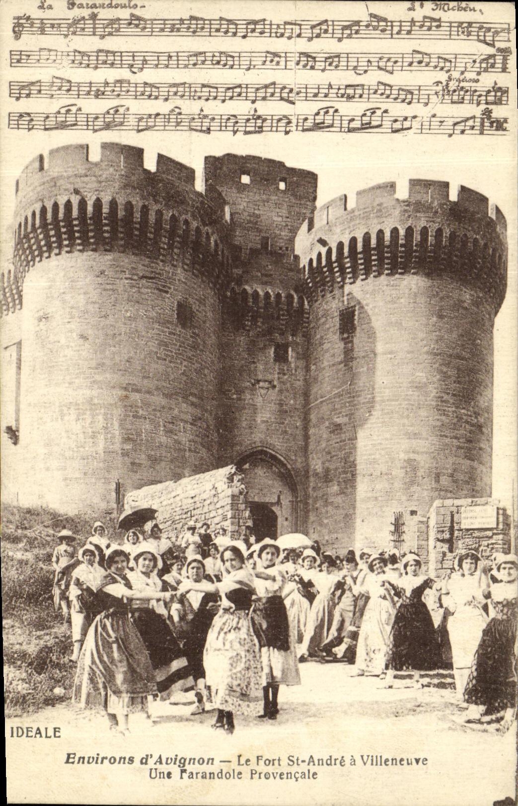 St fuerte Andre Villeneuve de los alrededores D Avignon de la POSTAL de la VENDIMIA un farandole del folklore de Provence Provence