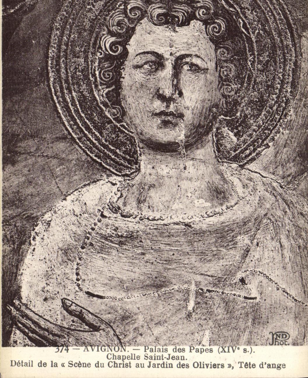 Paladar de Avignon de la POSTAL de la VENDIMIA de los papas Vault Saint Jean Detail de la escena de Cristo al jardin del angel principal de los aceituna arboles D