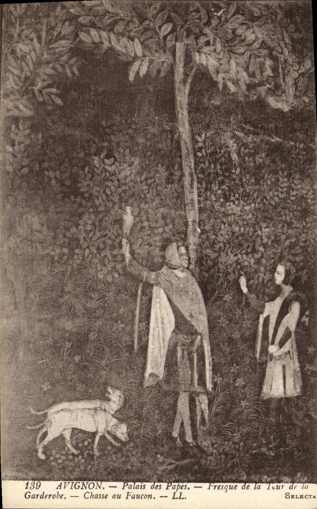 La POSTAL Avignon Palais de la VENDIMIA de los papas Fresco de la torre de Garderobe expulsa con el halcon