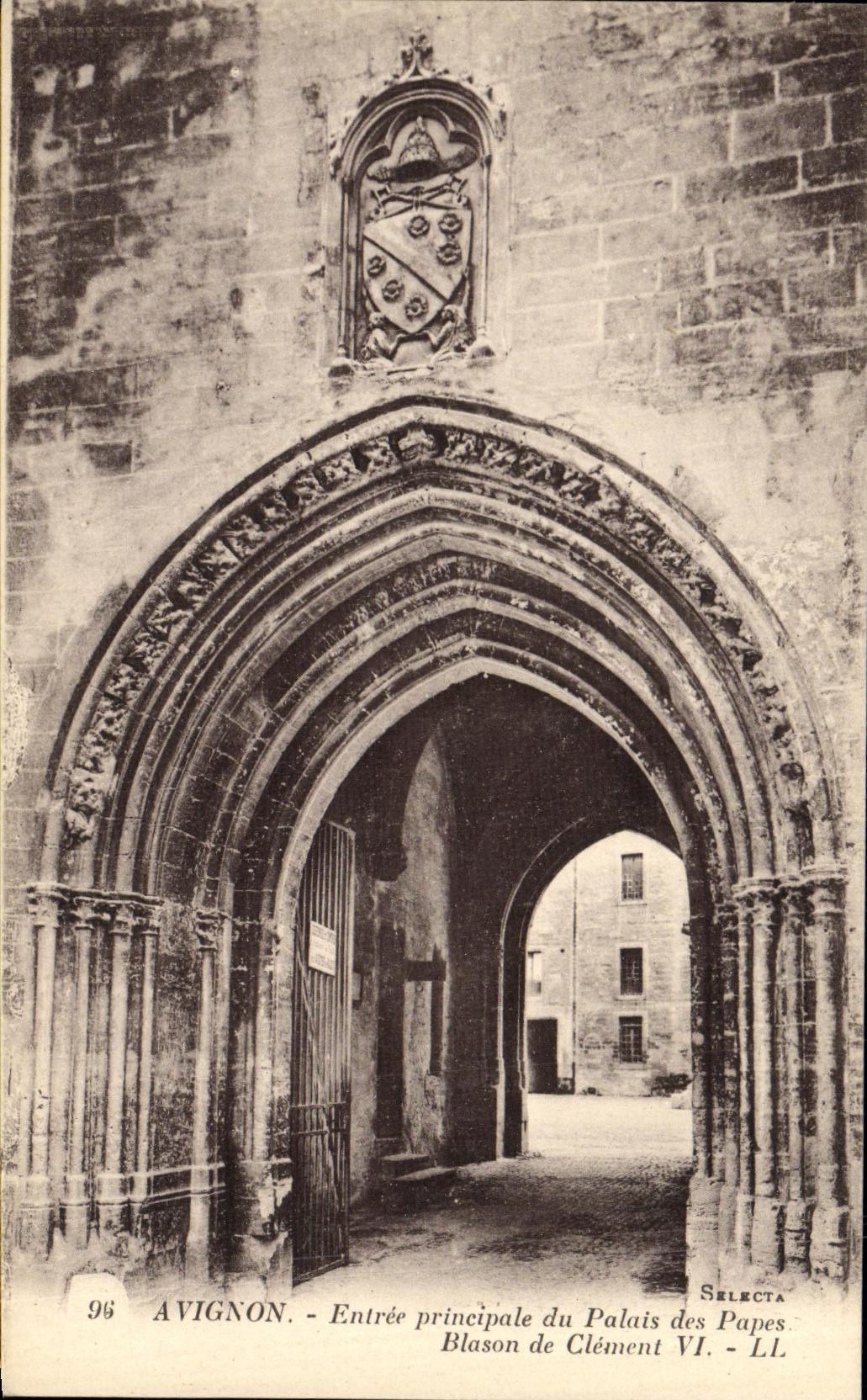 Entrada principal de Avignon de la POSTAL de la VENDIMIA del paladar de los papas Blazon de VI clemente