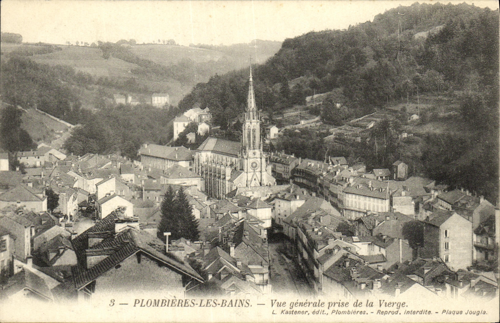 Opinion de Plombieres de la POSTAL de la VENDIMIA les Bains tomada de la Virgen