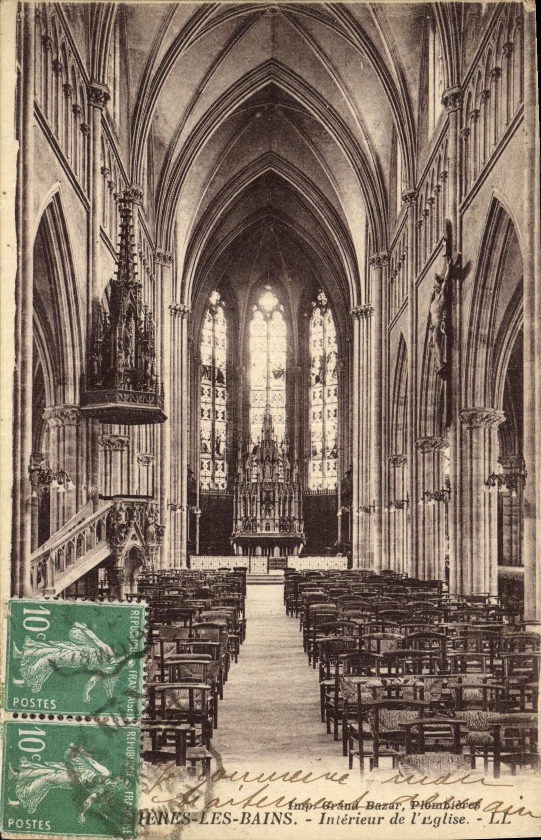 VINTAGE POSTCARD Plumbers Les Bains Interior of L Church