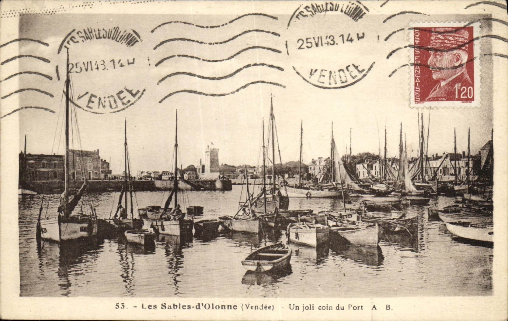 La POSTAL de la VENDIMIA enarena la esquina de D Olonne Joil de fuerte los barcos