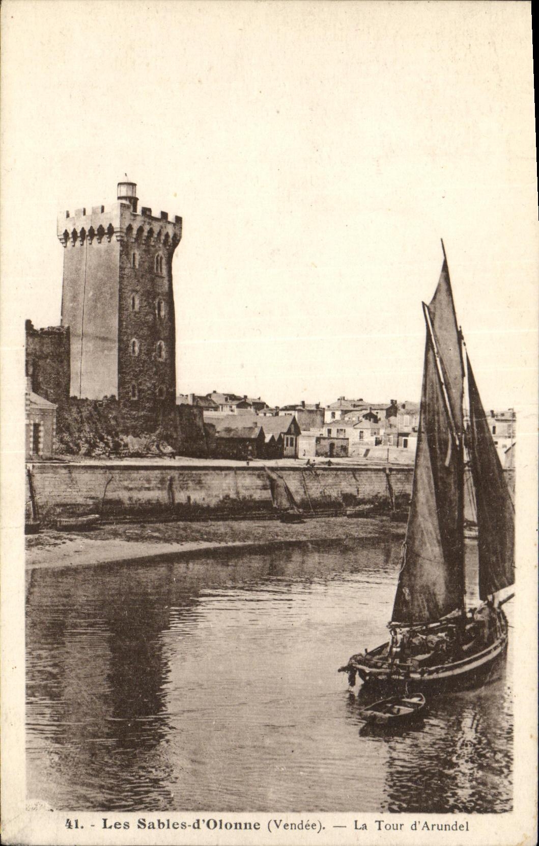VINTAGE POSTCARD Sands D Olonne the Tower D Arundel Boat