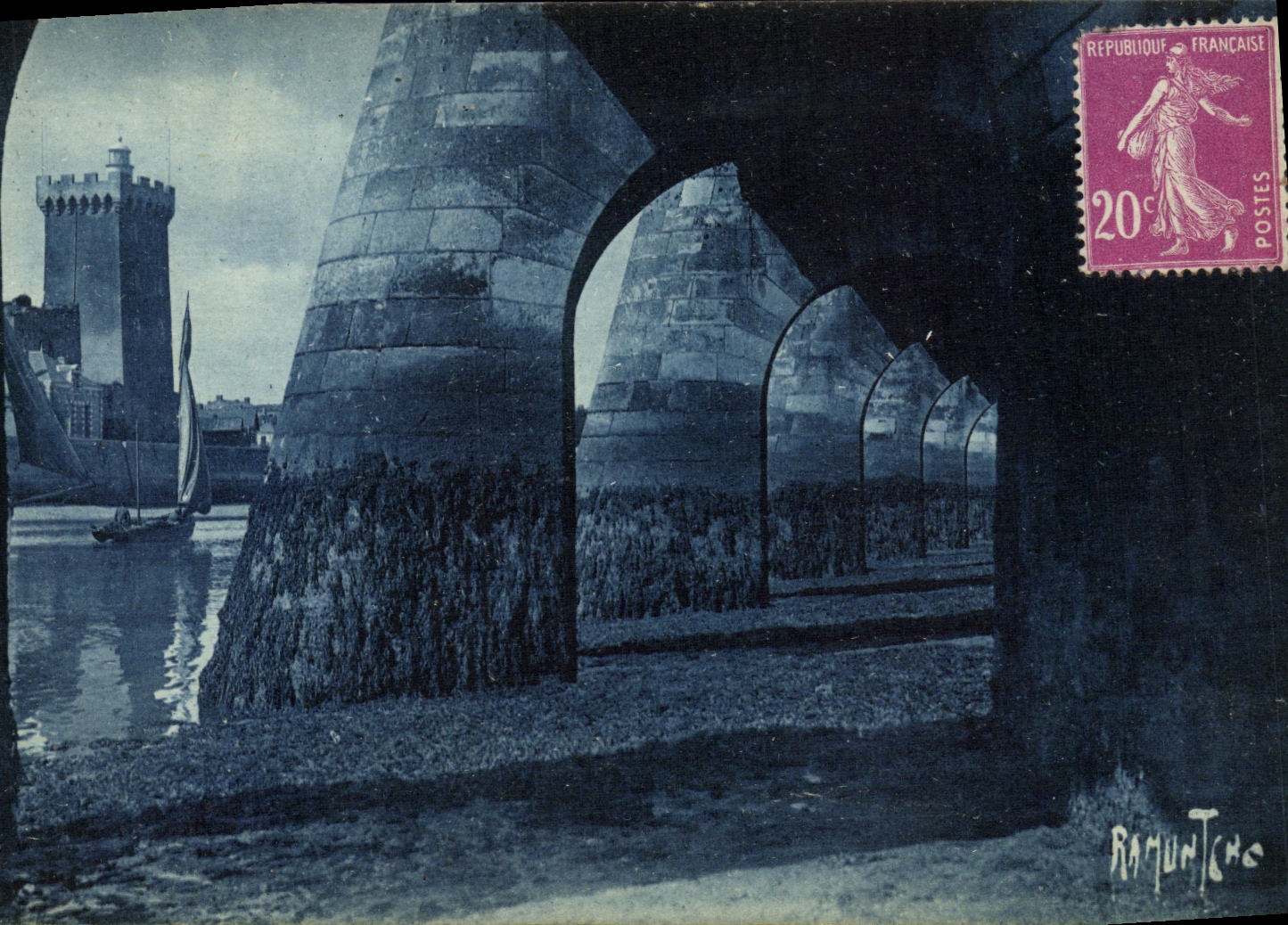 VINTAGE POSTCARD Sands D Olonne Etude of the Tower D Arunel Under Throw Port