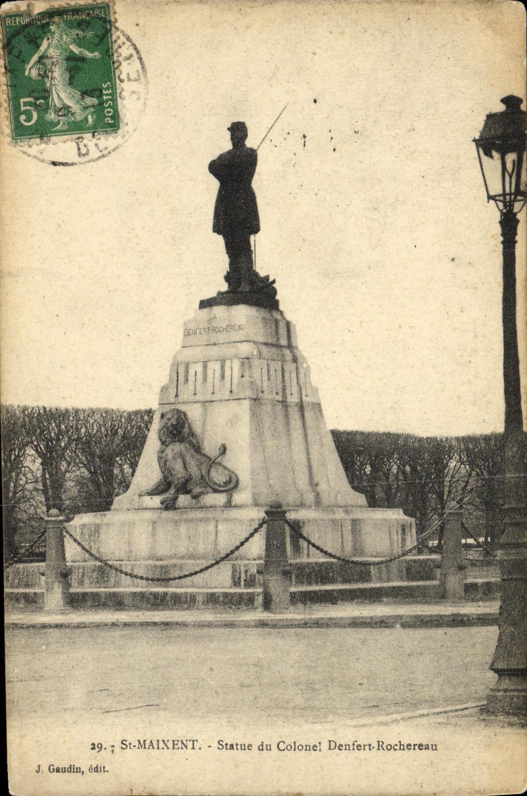 VINTAGE POSTCARD Saint Maixent Rules of Colonel Denfert Rochereau Lion Militaria