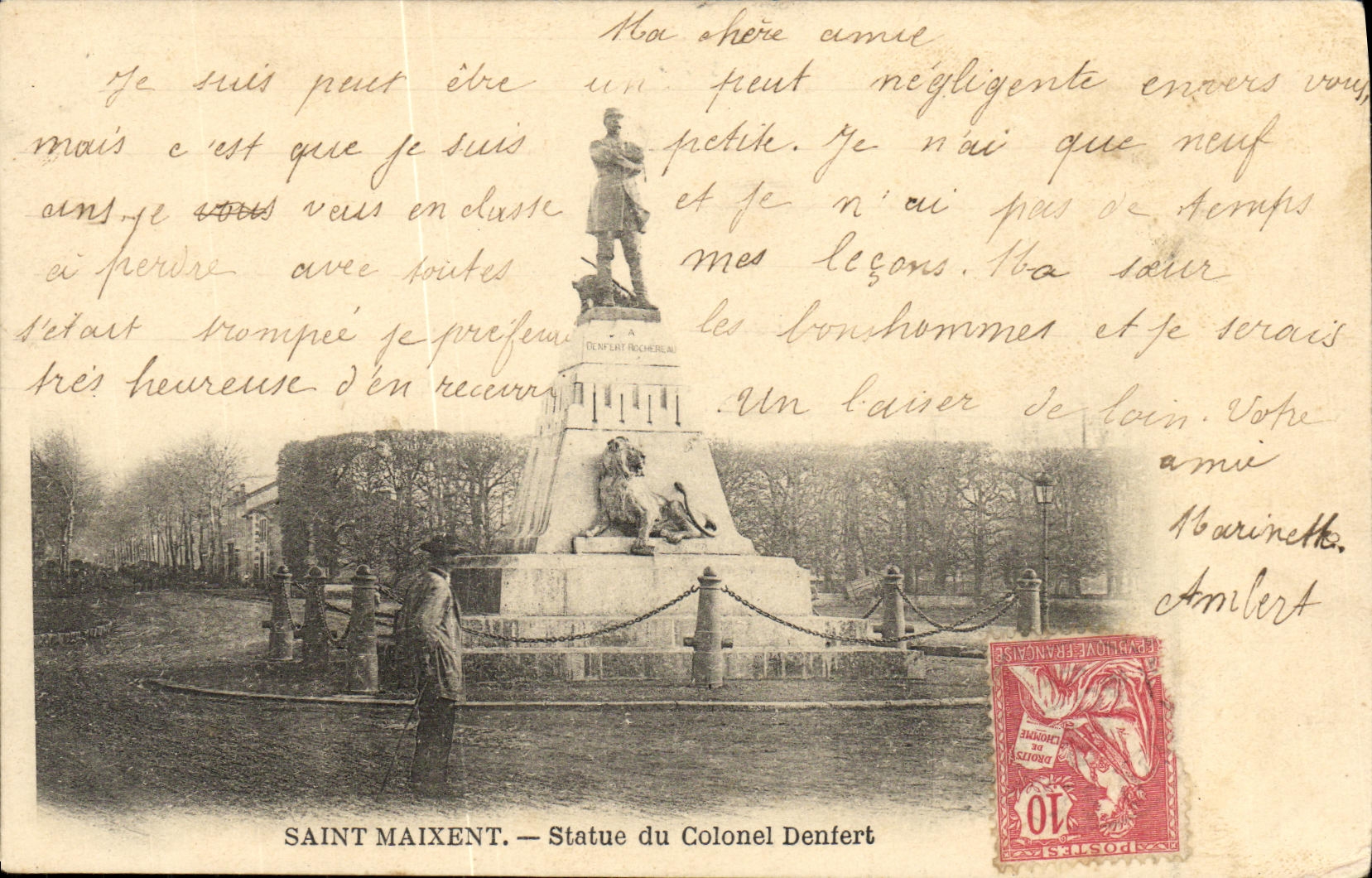 VINTAGE POSTCARD Saint Maixent Rules of Colonel Denfert Lion