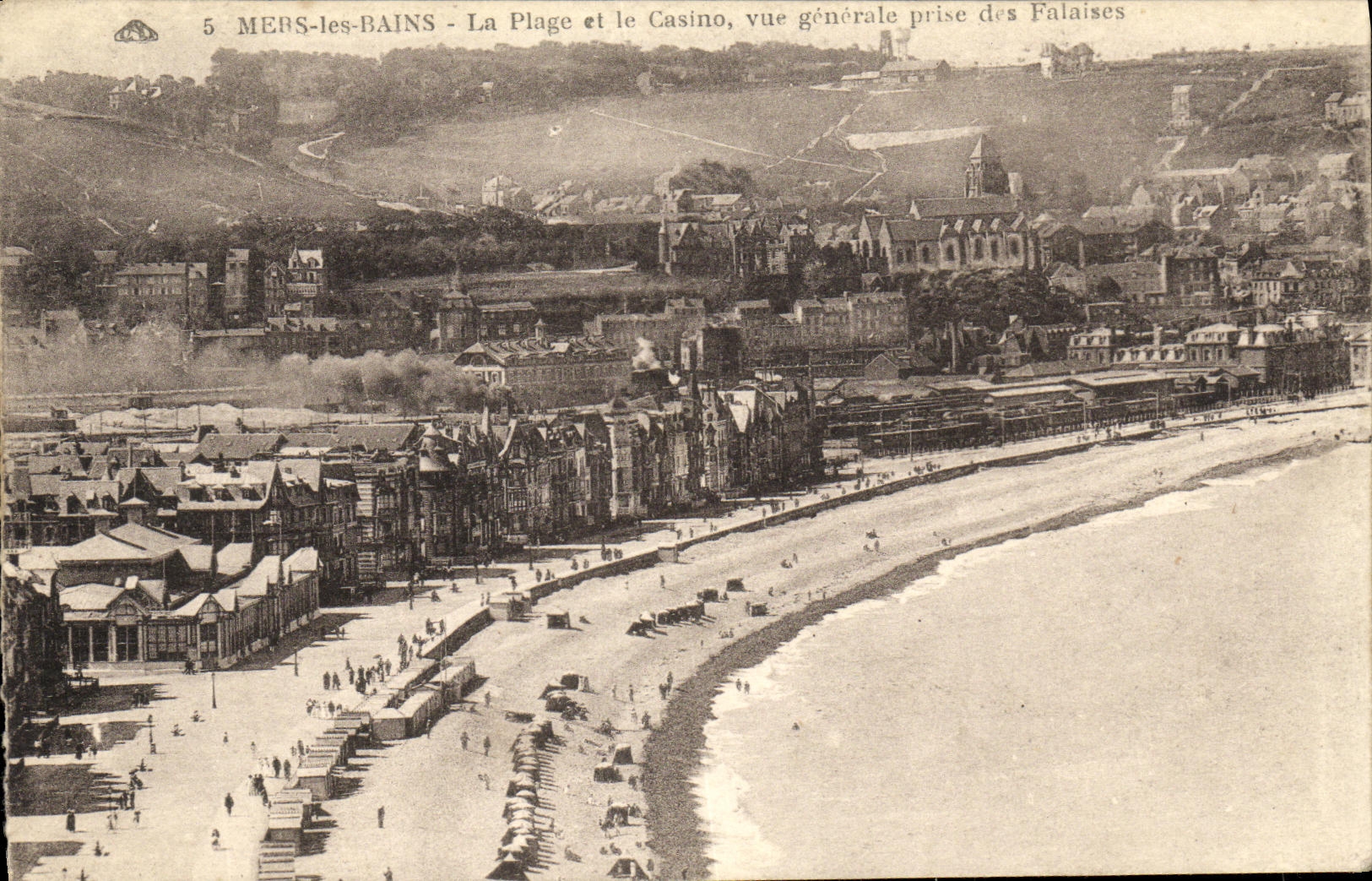 VINTAGE POSTCARD Seas les Bains the Beach and the Casino View taken of cliffs