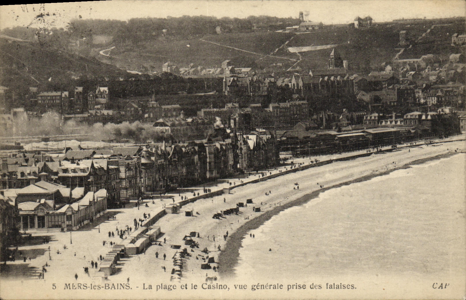 VINTAGE POSTCARD Seas les Bains the Beach and the Casino View Taken Of Cliffs