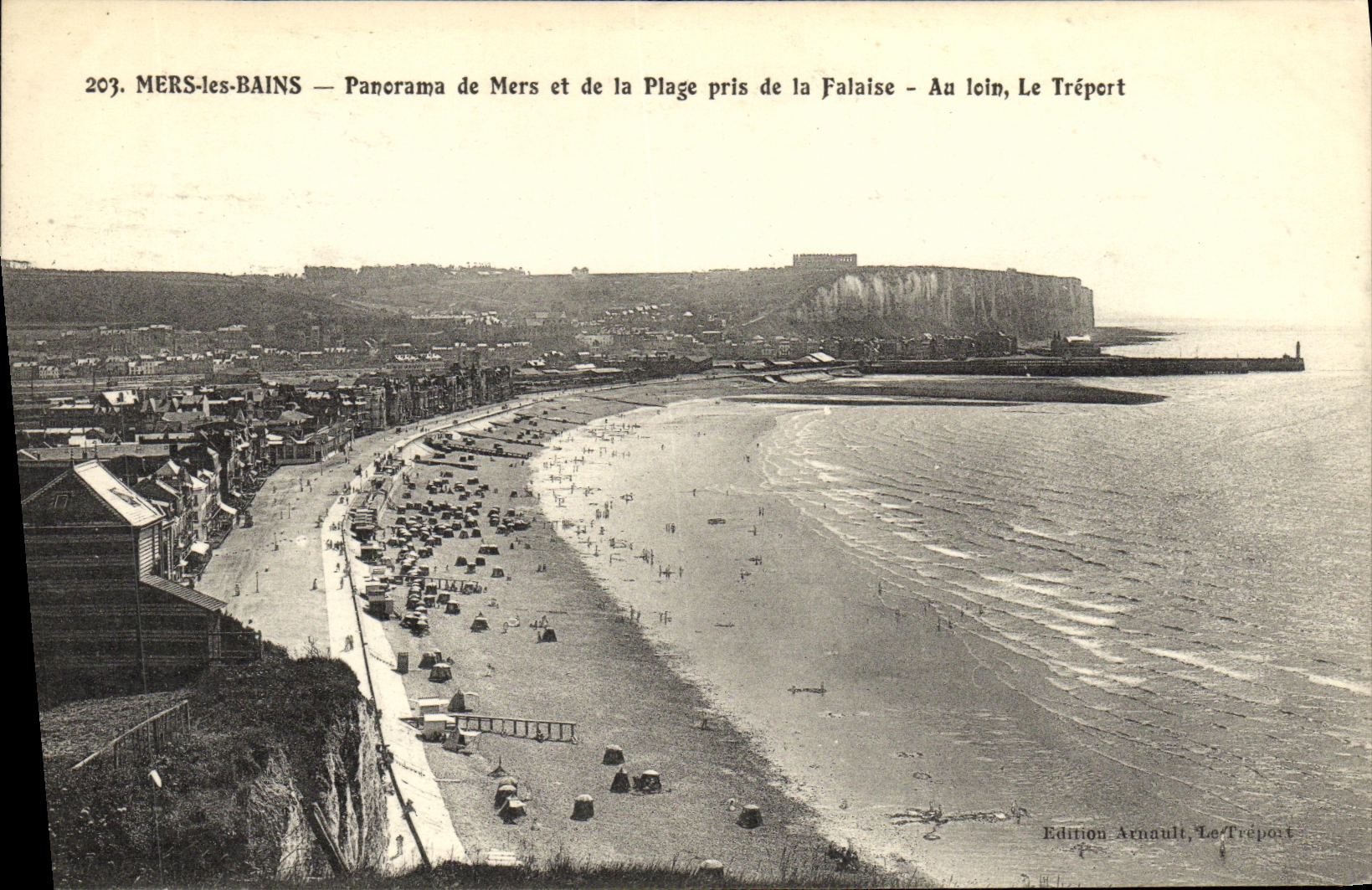 VINTAGE POSTCARD Seas Les Bains Panorama Of Seas of the Beach Taken of Cliff