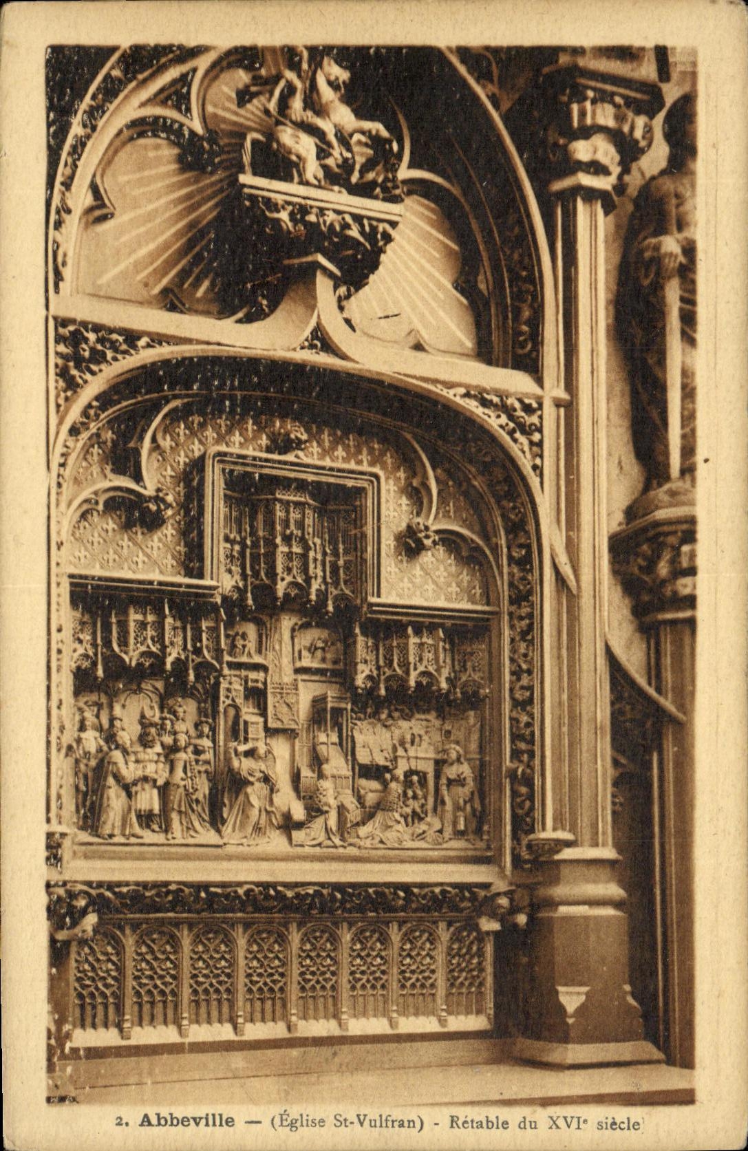 VINTAGE POSTCARD Abbeville Church St Vulfran Retable of the 16th Century