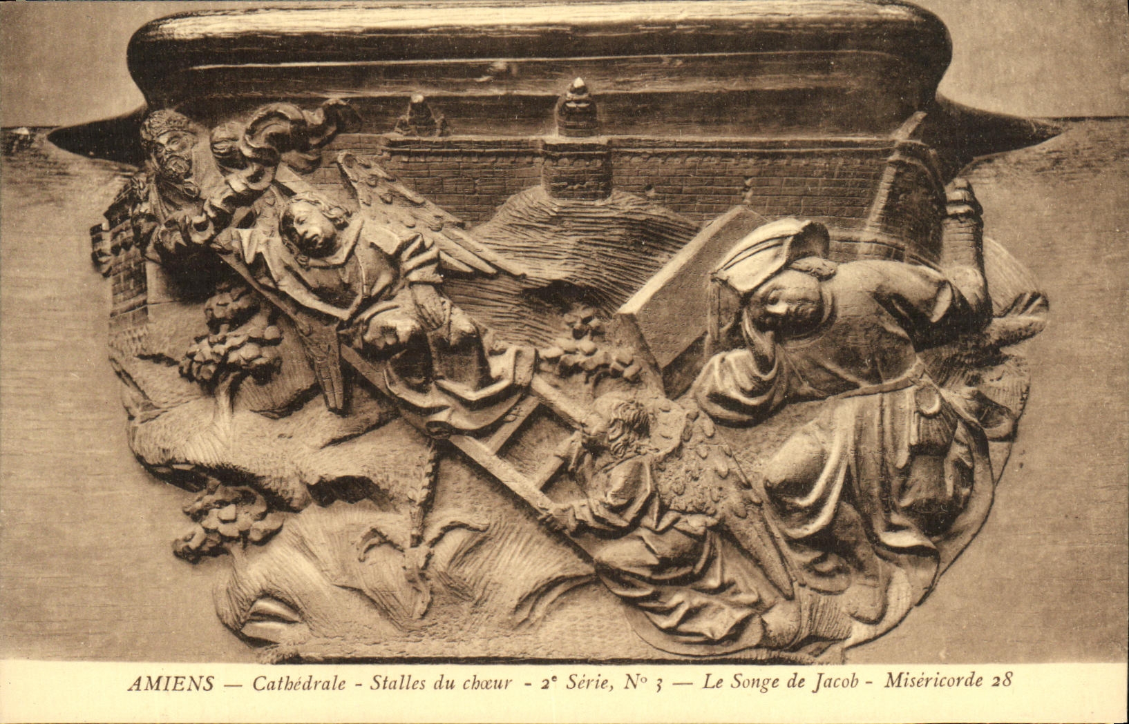 VINTAGE POSTCARD Amiens Cathedral Stalls of the Chorus the dream of Jacob