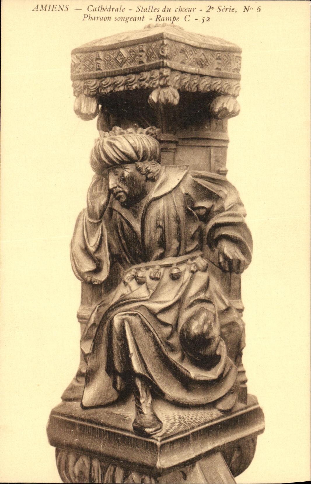 VINTAGE POSTCARD Amiens Cathedral Stalls of the Chorus thinking Pharaon