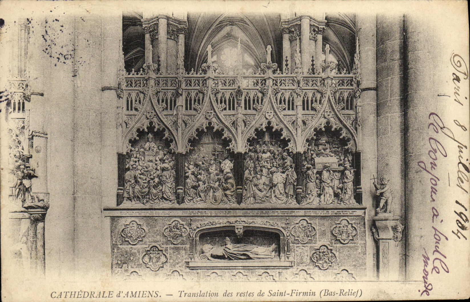 VINTAGE POSTCARD Cathedral D Amiens Translation of the Remainders of Low Firmin Saint relief