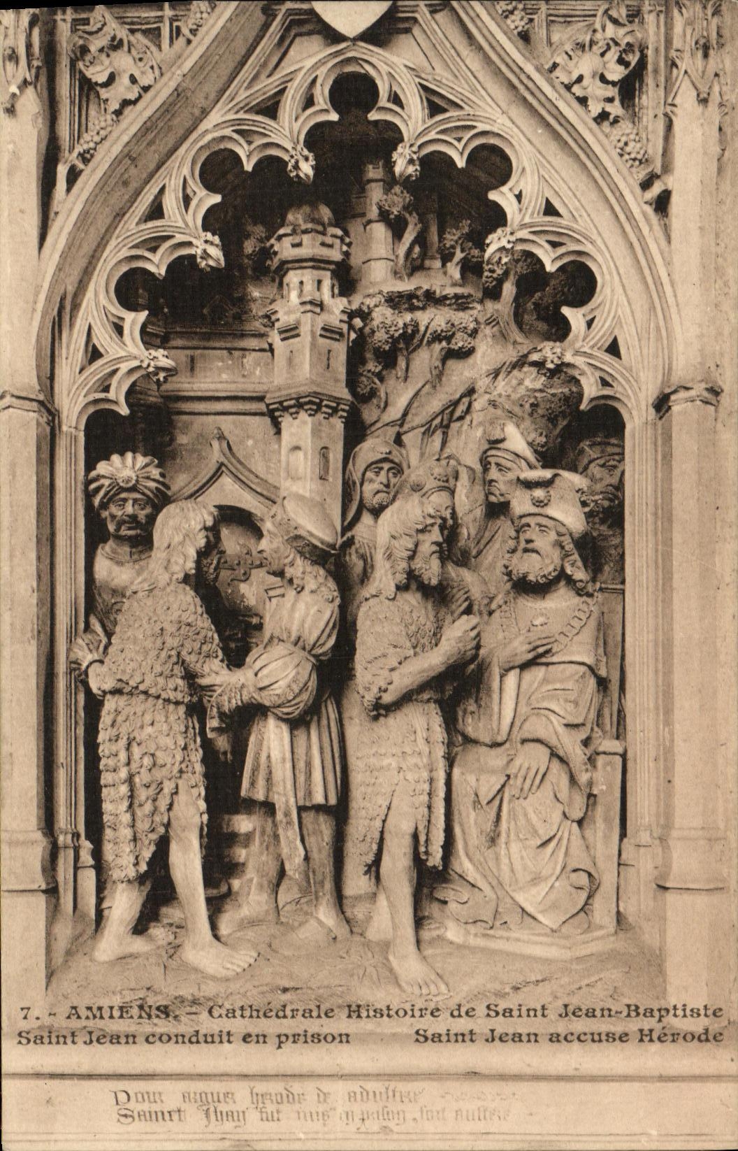 VINTAGE POSTCARD Amiens Cathedrale History of Saint Jean Baptiste Holy Jean building in prison Saint Jean shows Herode