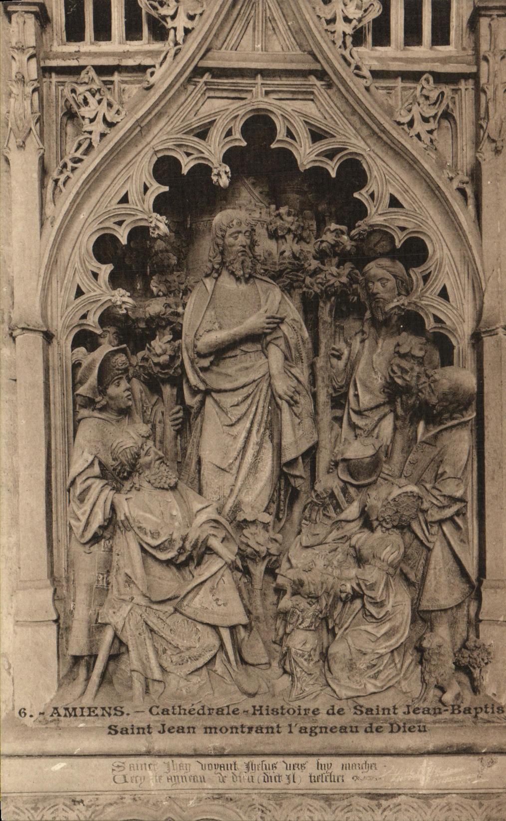 VINTAGE POSTCARD Amiens Cathedral History of Saint Jean Baptist showing L lamb of God