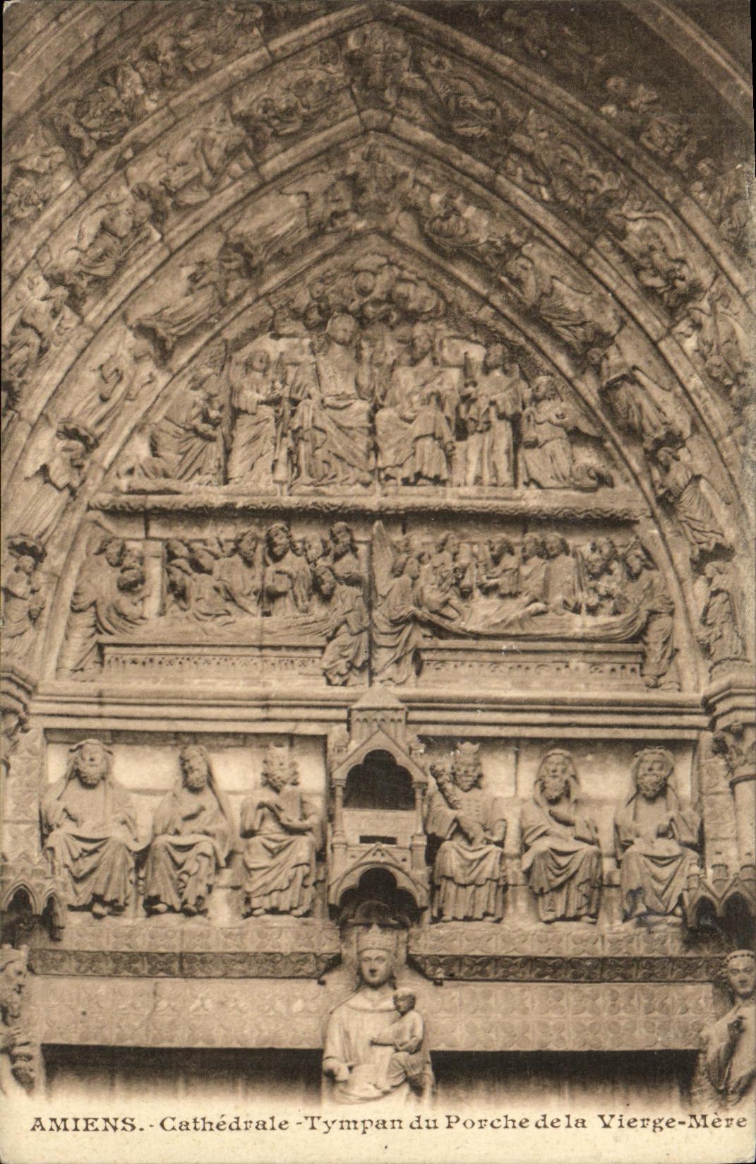 VINTAGE POSTCARD Amiens Cathedral Tympanum of the Porch of the Virgin Mother