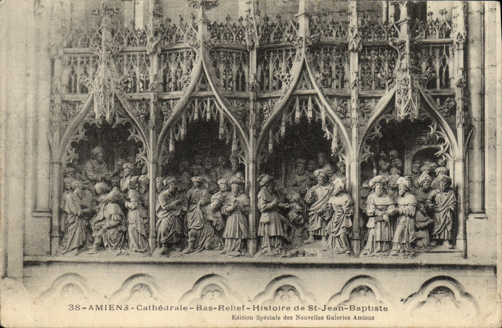 VINTAGE POSTCARD Amiens Low Cathedral Relief History of co  Jean Baptist