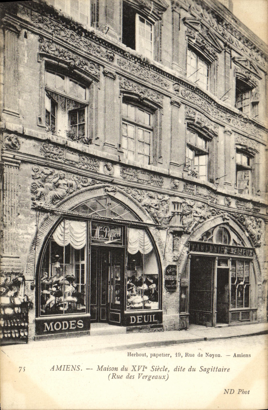 VINTAGE POSTCARD Amiens House of Sagittarius Street of Vergeaux