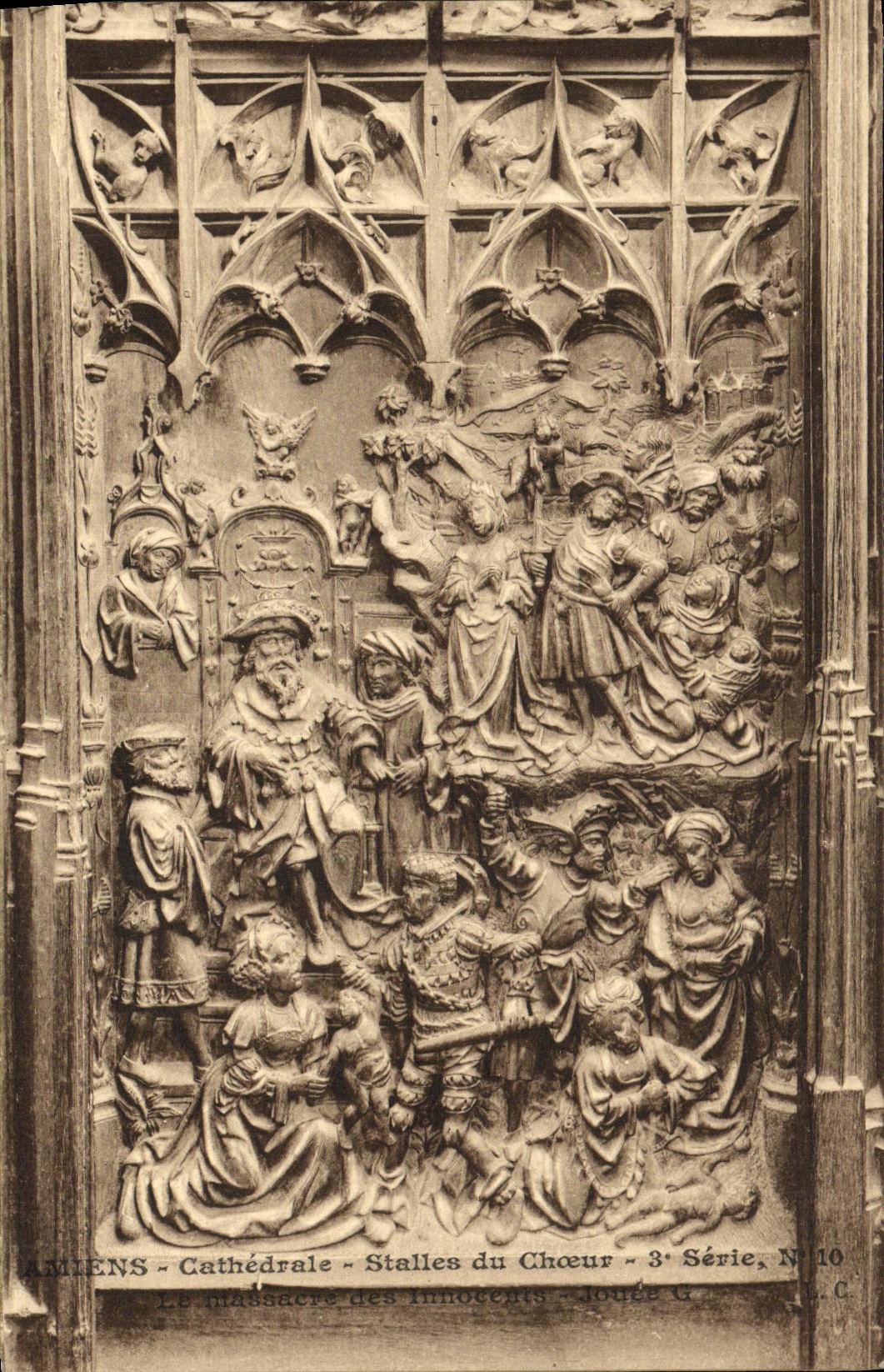VINTAGE POSTCARD Amiens Cathedral Stalls of the Chorus the massacre of the innocent