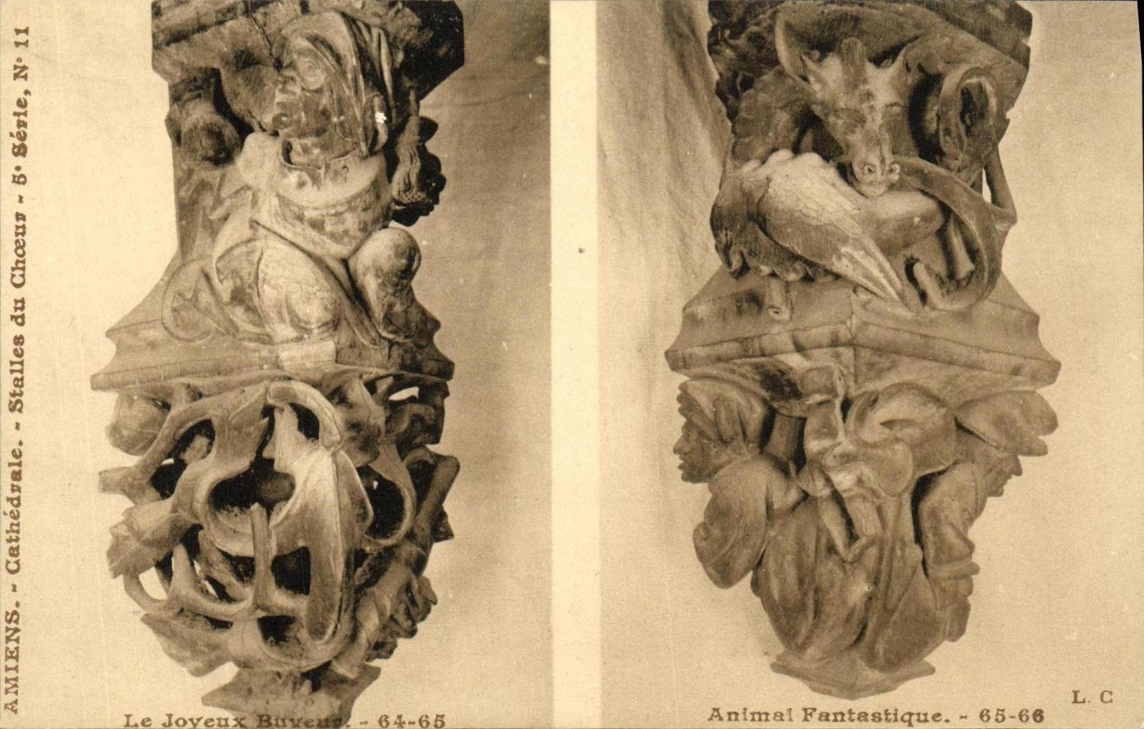 VINTAGE POSTCARD Amiens Cathedral Stalls of the Chorus the merry fantastic Animal drinker