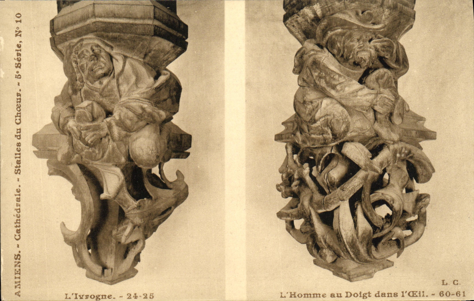 VINTAGE POSTCARD Amiens Cathedral Stalls of the Chorus L addicted to drink L man with the finger in L eye