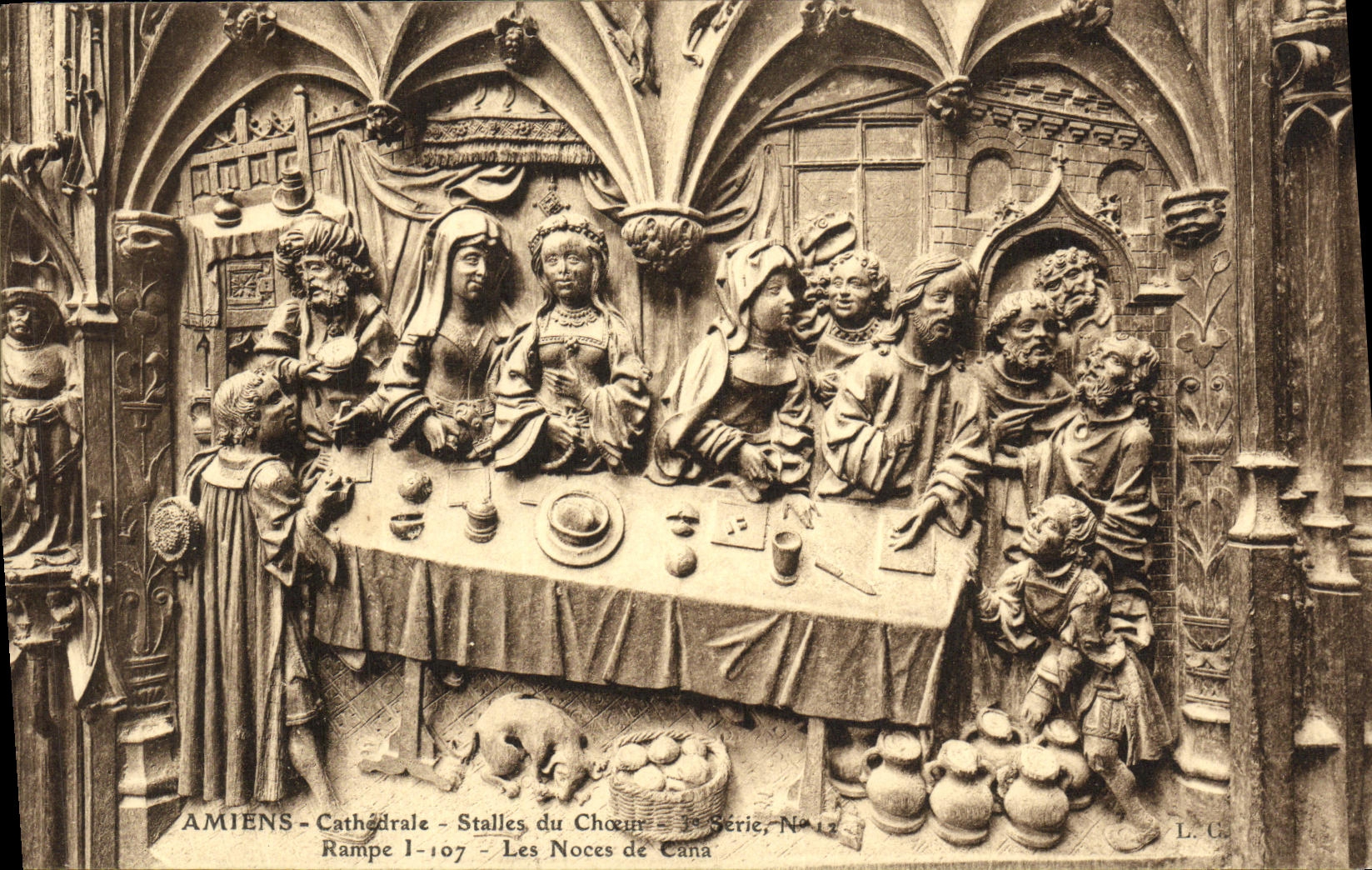 VINTAGE POSTCARD Amiens Cathedrale Stalls of the Chorus Crawls the Wedding at Cana