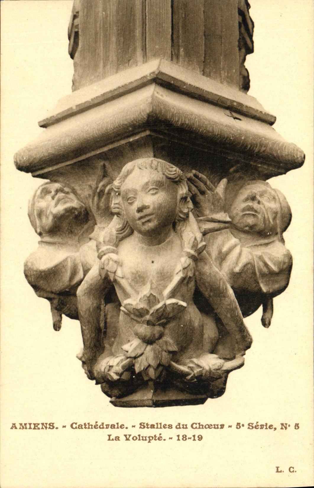 VINTAGE POSTCARD Amiens Cathedral Stalls of the Chorus Pleasure