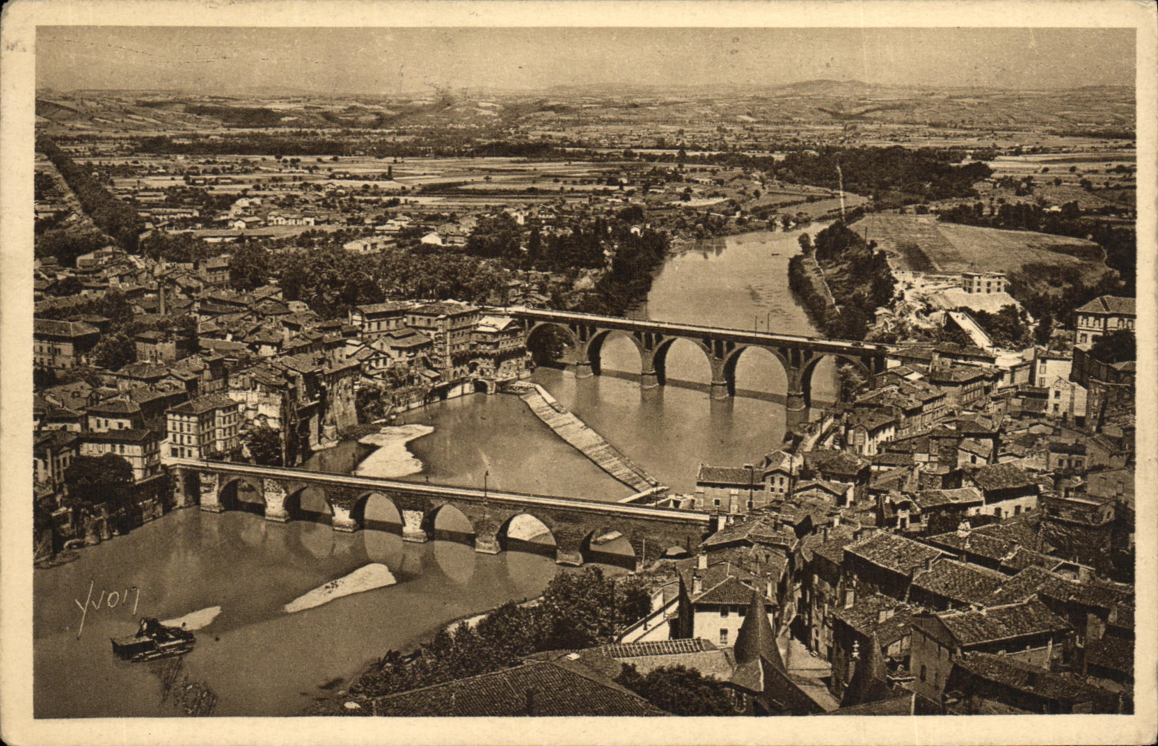 Opinion de Albi de la POSTAL de la VENDIMIA el puente viejo y el nuevo puente