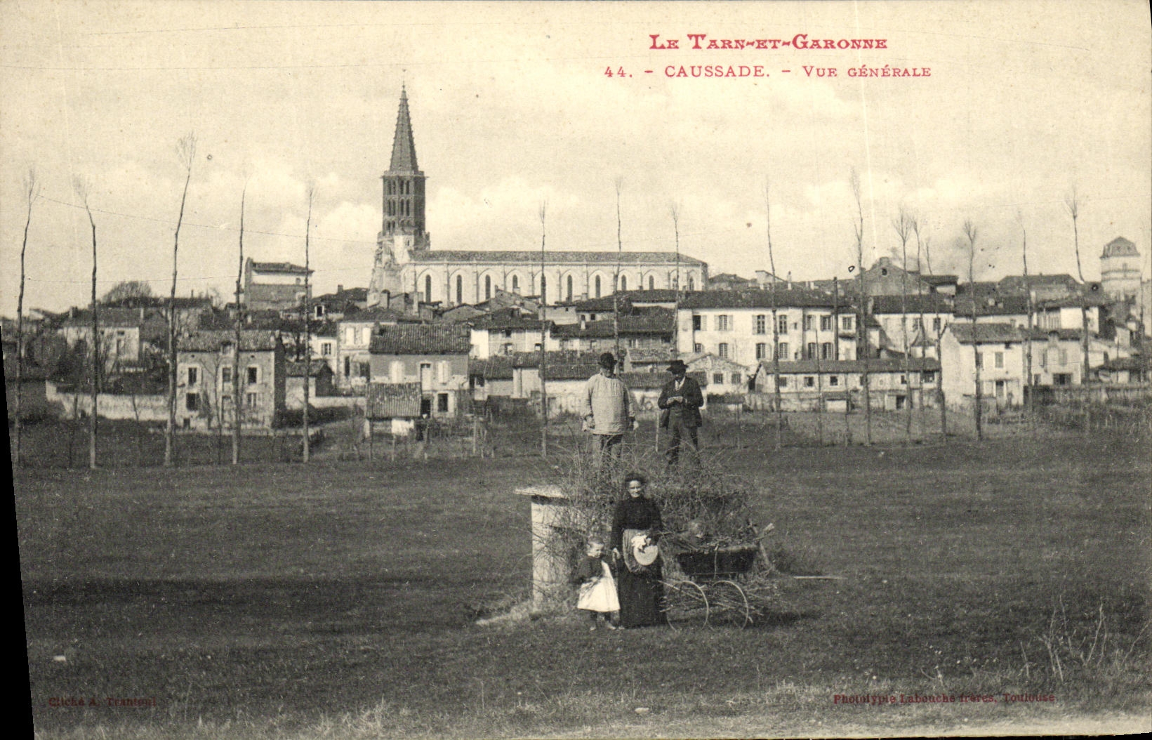 VINTAGE POSTCARD Tarn and the Garonne Caussade View Child wife Poussette