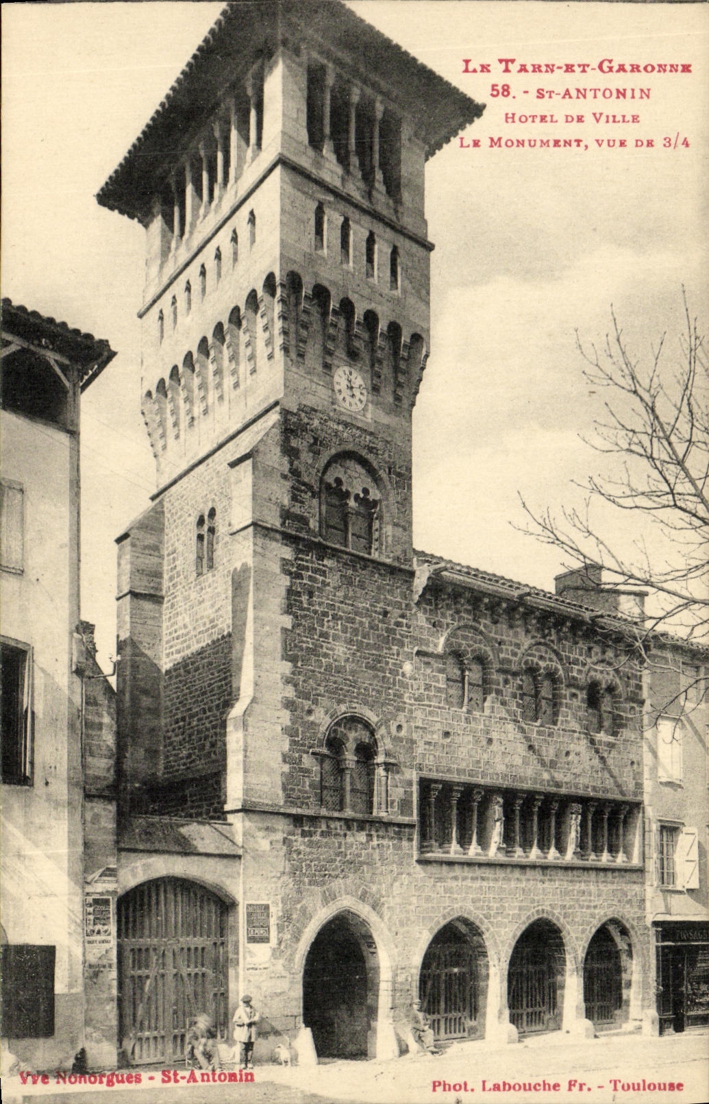 VINTAGE POSTCARD Tarn and the Garonne St Antonin Town hall the Monument