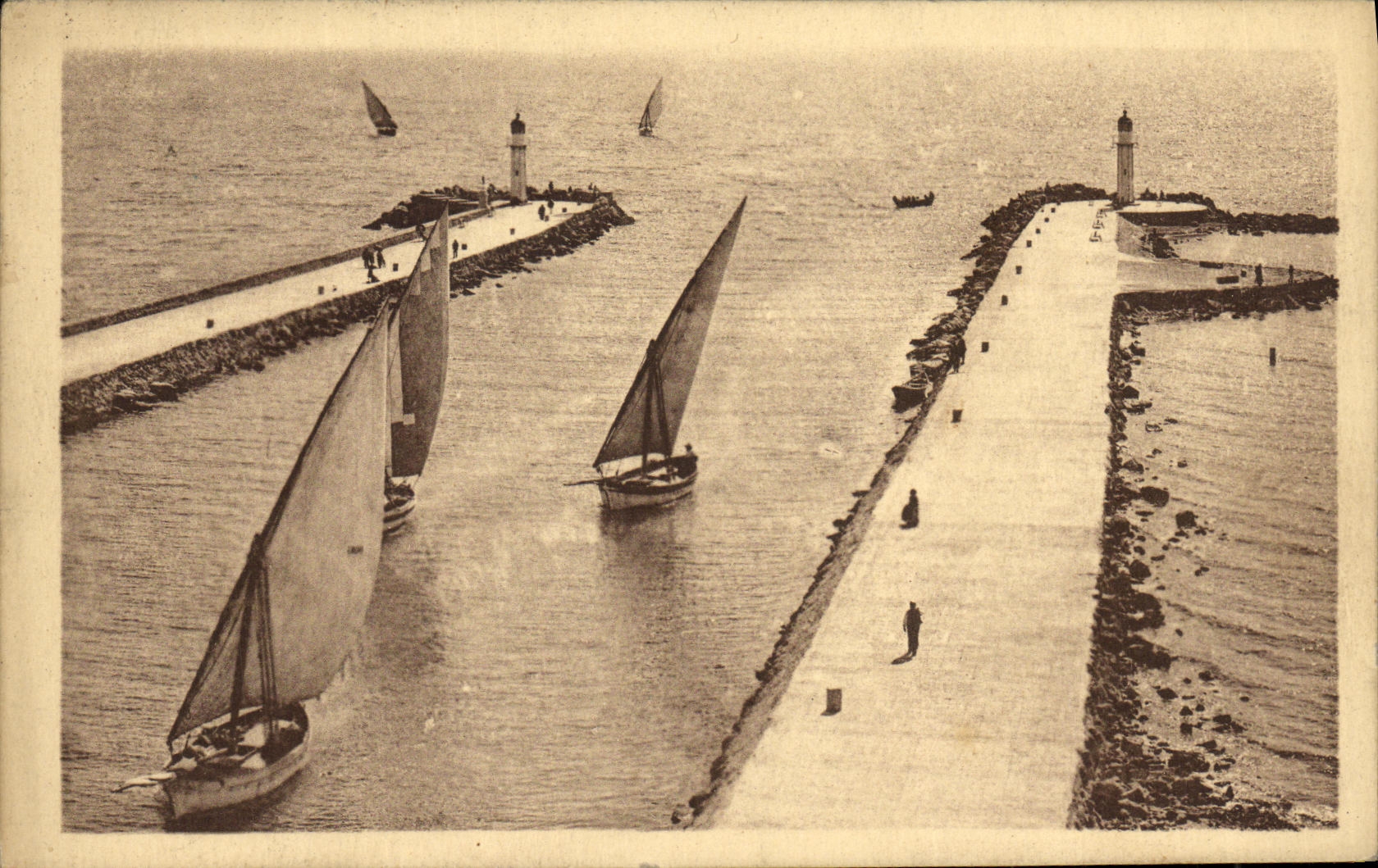 POSTAL Grau de la VENDIMIA del rey vision panoramica los dos barcos de las linternas