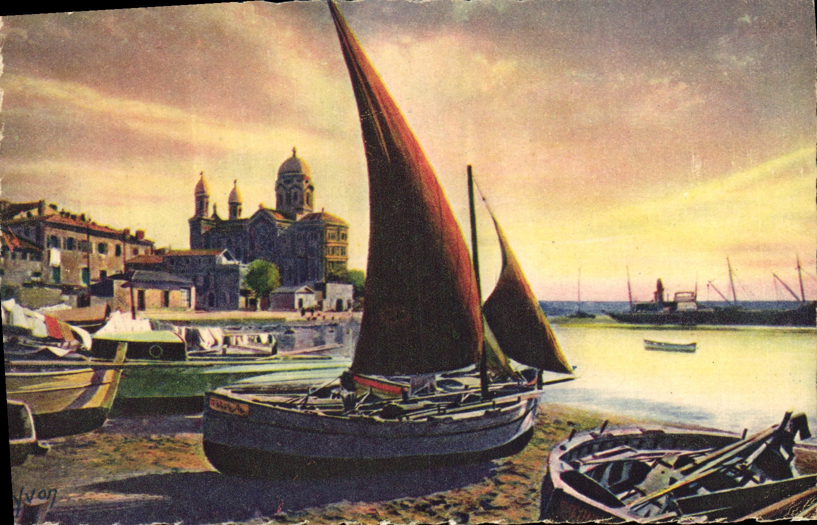 Raphael santo de la POSTAL de la VENDIMIA el puerto y el Notre Dame del barco de Victoire