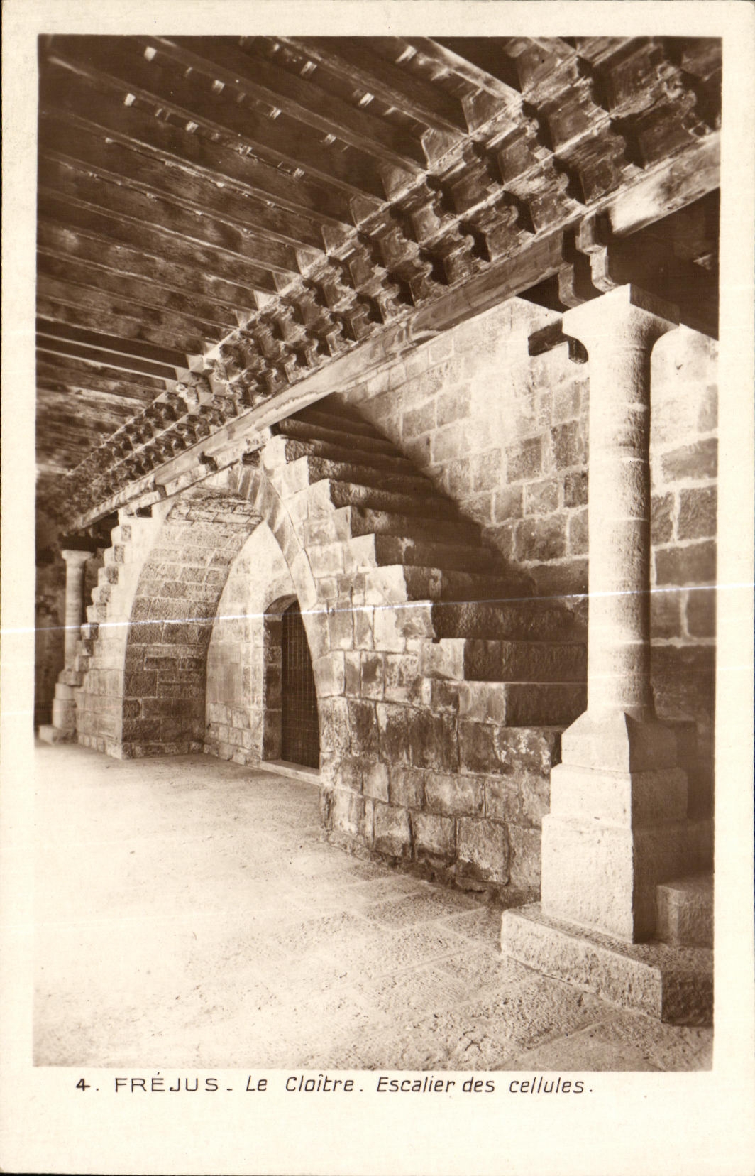VINTAGE POSTCARD Frejus the Cloister Staircase of the Cells