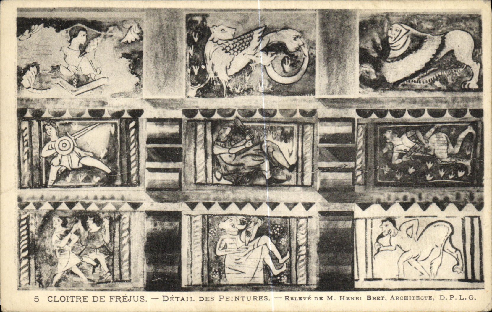 VINTAGE POSTCARD Frejus Cloister Detail of paintings