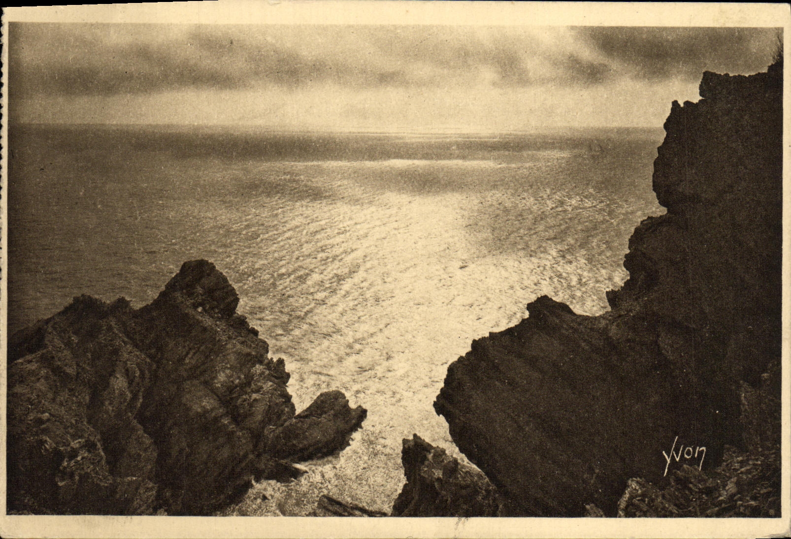 Salida del sol de Hyeres Porquerolles de la POSTAL de la VENDIMIA