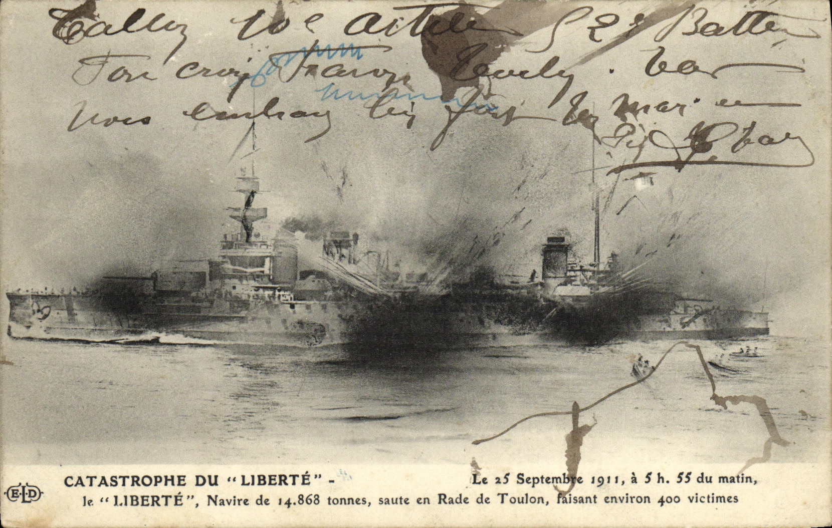 VINTAGE POSTCARD Catastrophe Of Freedom September 1911 jumps change in roads of Toulon Bateau