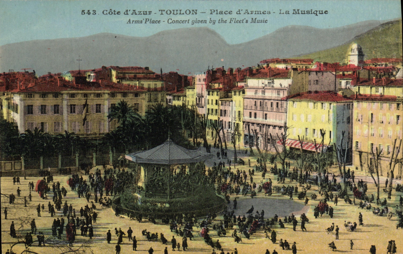 VINTAGE POSTCARD Toulon the Place D Weapons Music