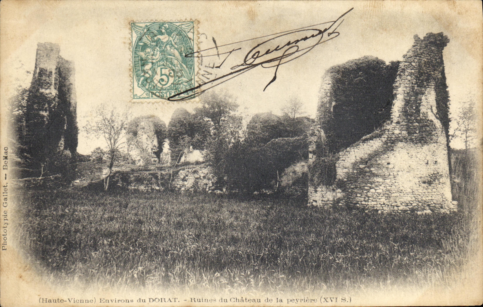 VINTAGE POSTCARD Surroundings of Dorat Ruins of the castle of Peyriere