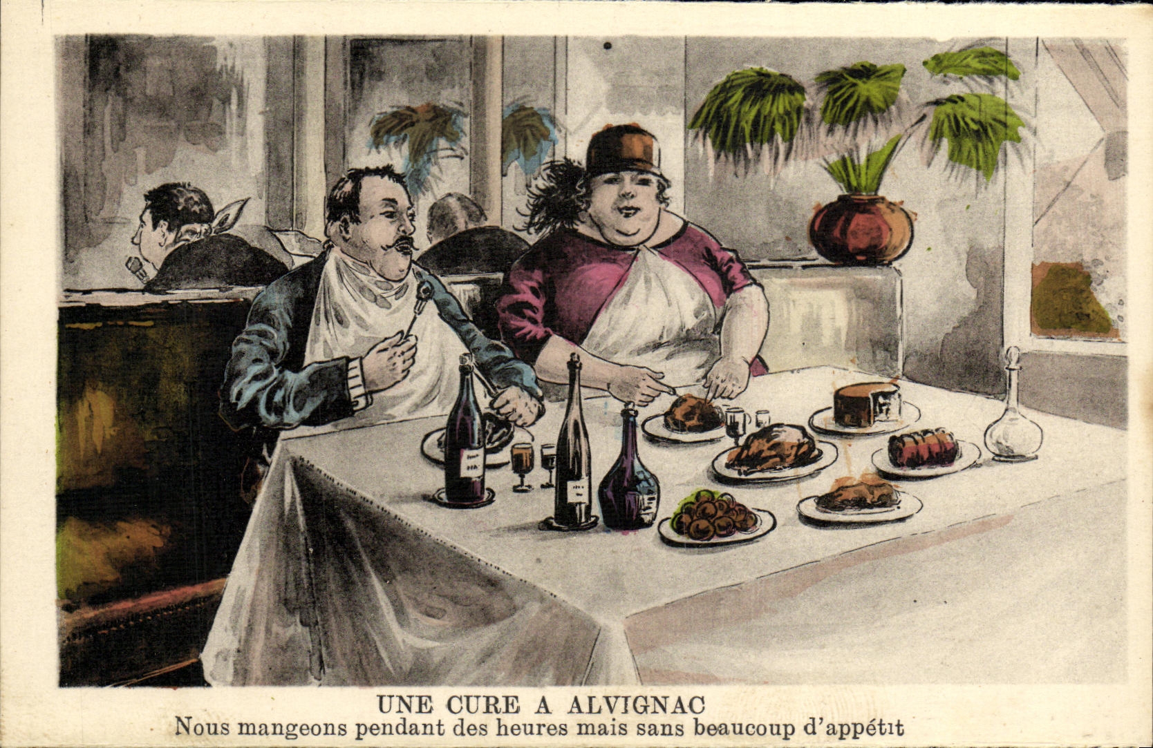 VINTAGE POSTCARD a Cure has Alvignac We eat during Hours but without much